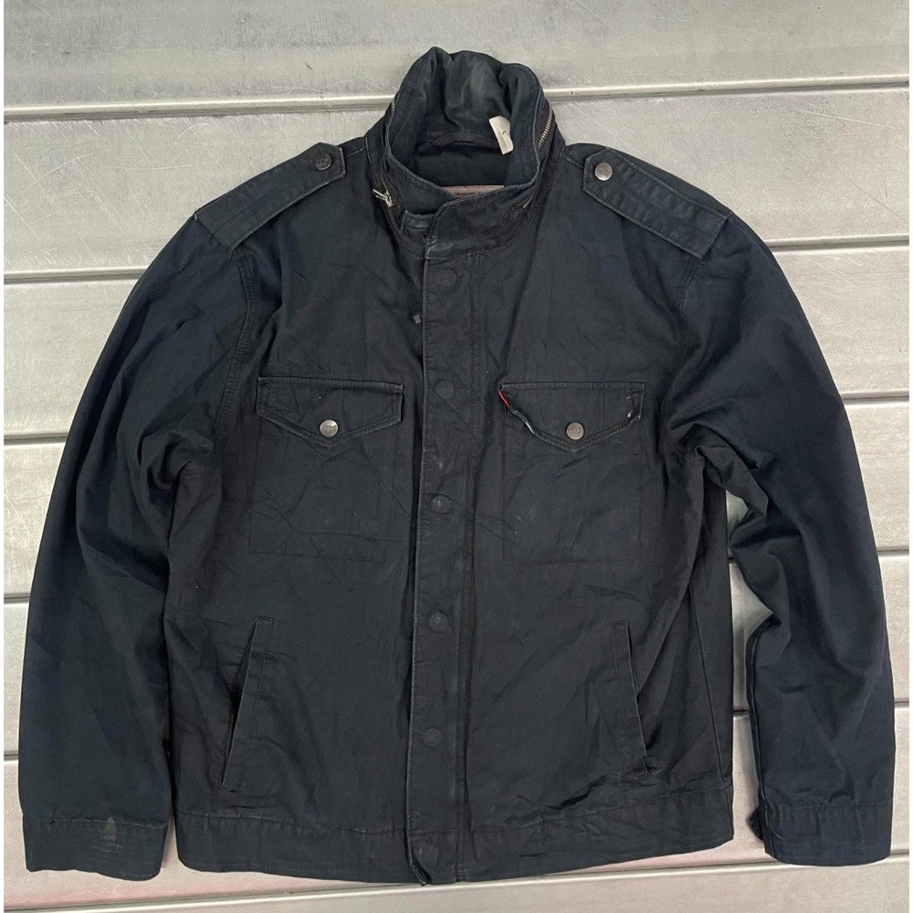 Levis Denim Military‎ Jacket Mens Large Navy Full Zip 100% Cotton